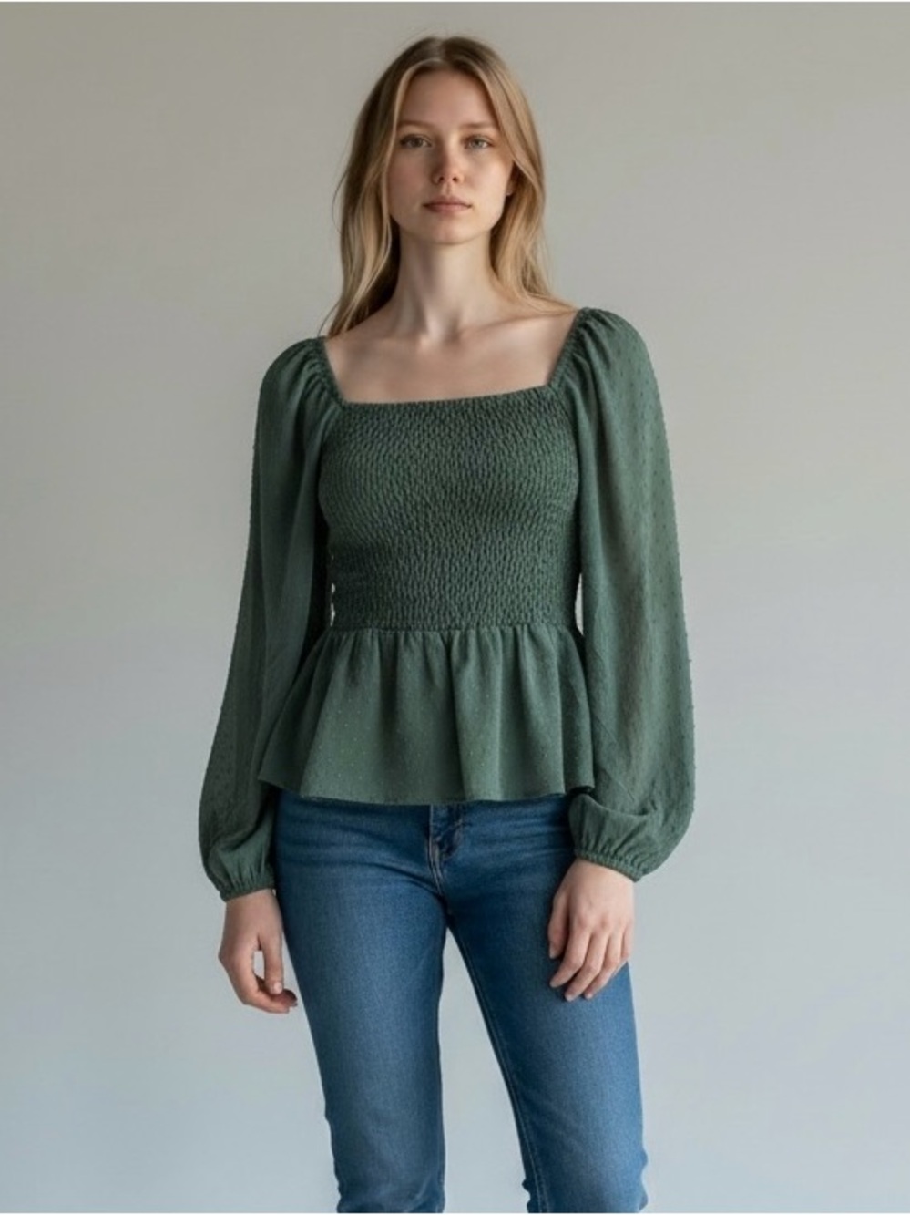 American Eagle Outfitters Smocked Square Neck Peplum Blouse - Teal